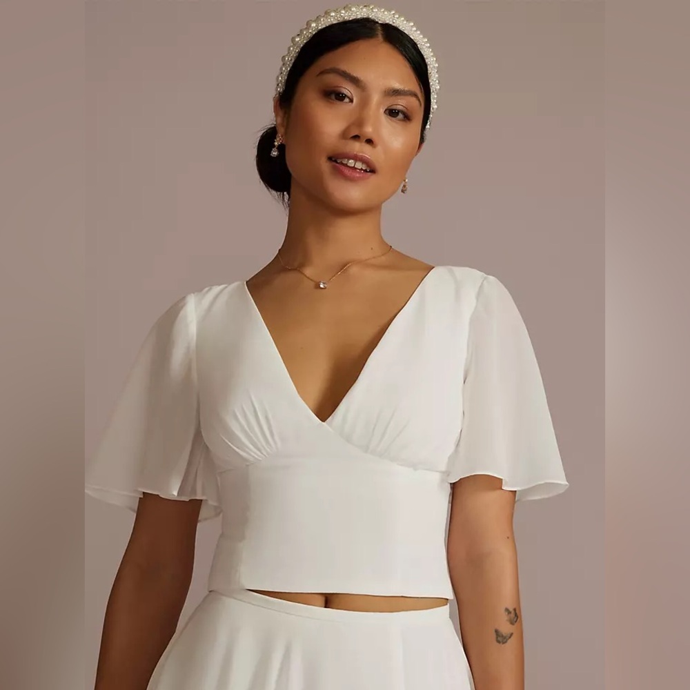 David’s Bridal Studio Chiffon Flutter Sleeve Bridal Separates Top